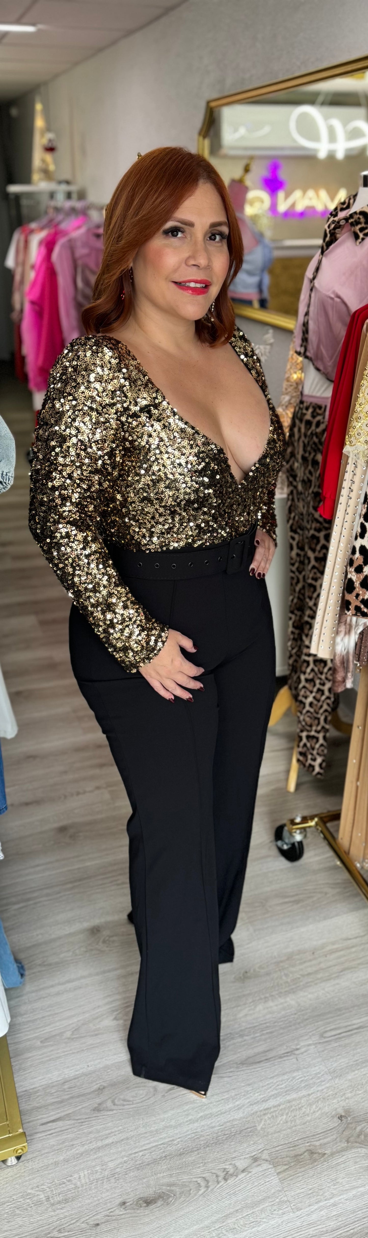 BLACK SEQUIN JUMPSUIT