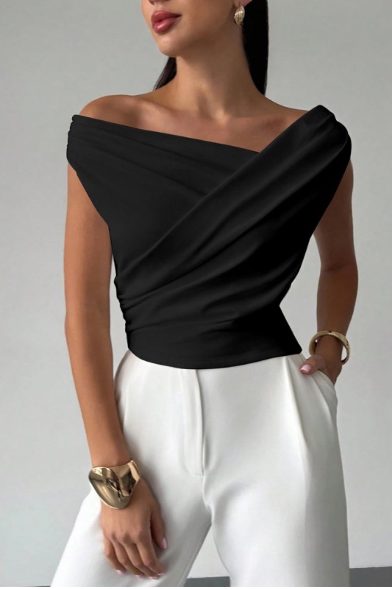 Drapped Off Shoulder Black Top