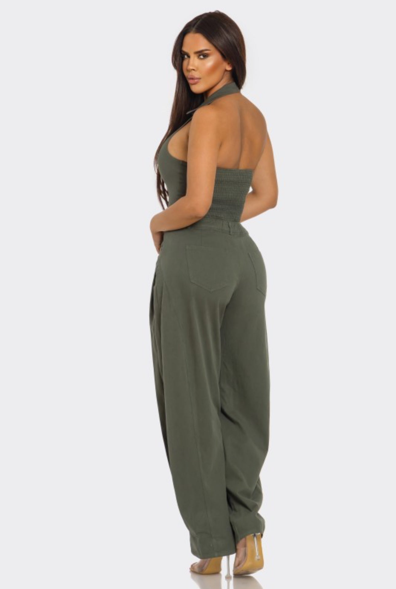 Halter Barrel Denim Jumpsuit