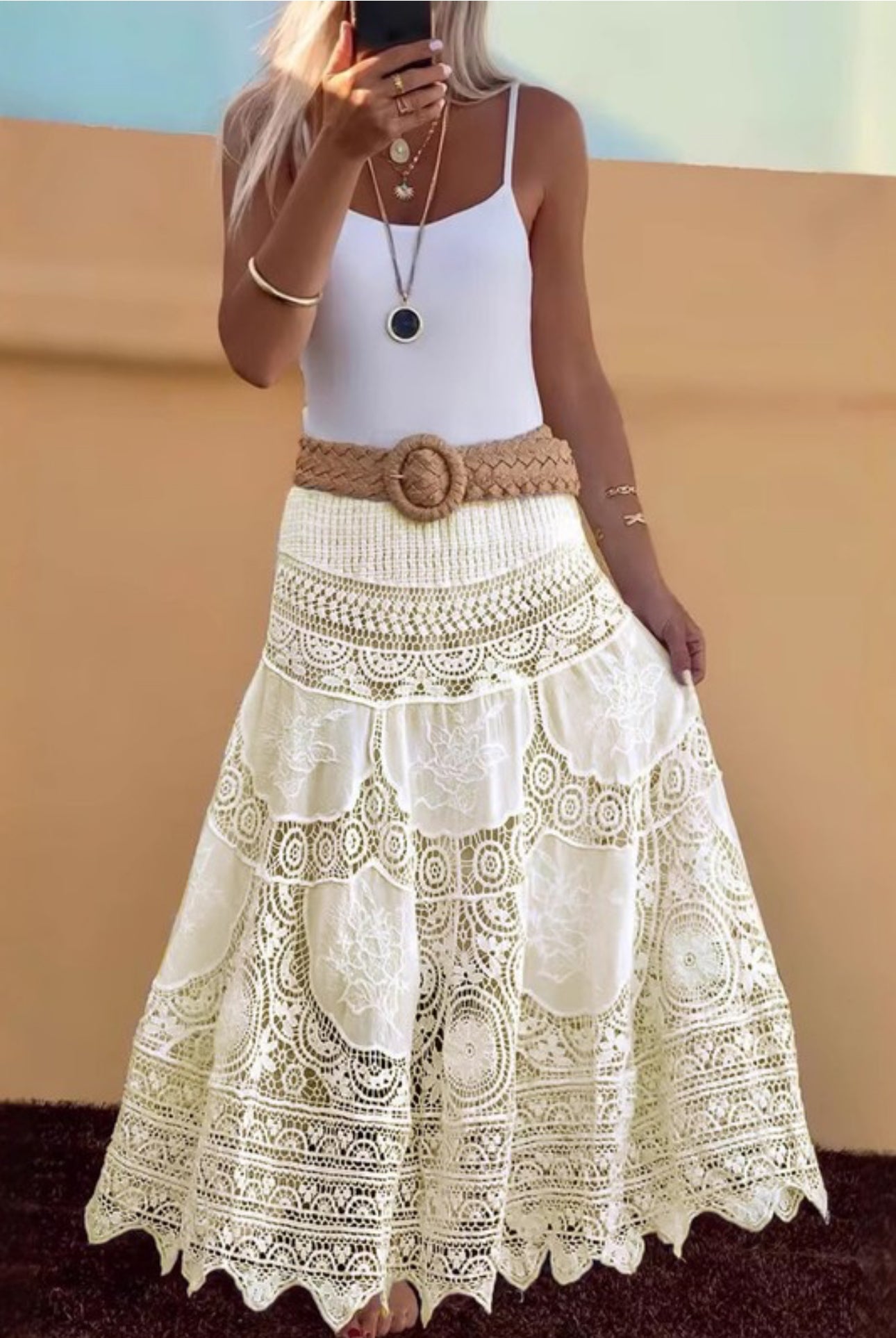 CROCHET LACED MAXI SKIRT