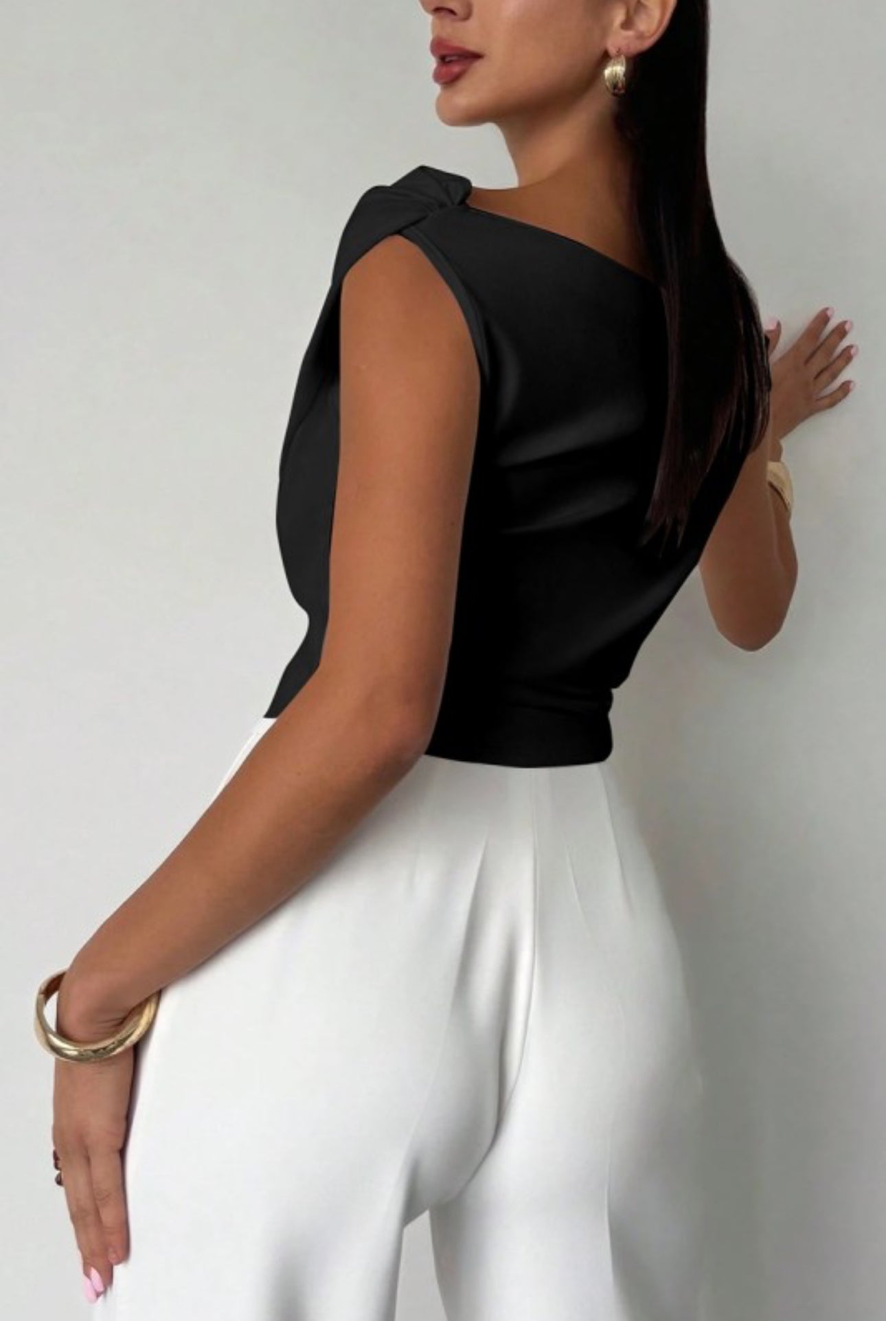 Drapped Off Shoulder Black Top