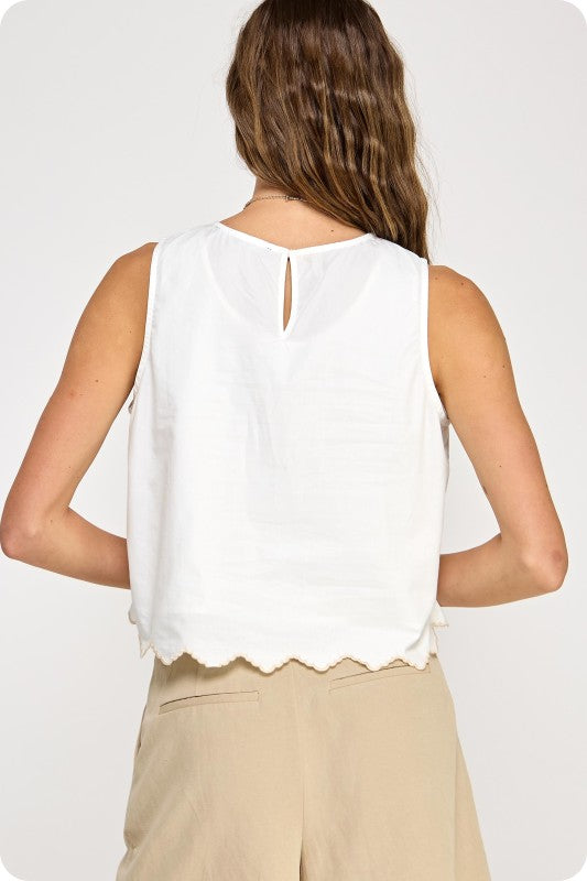 Floral Embroidery Sleeveless Top