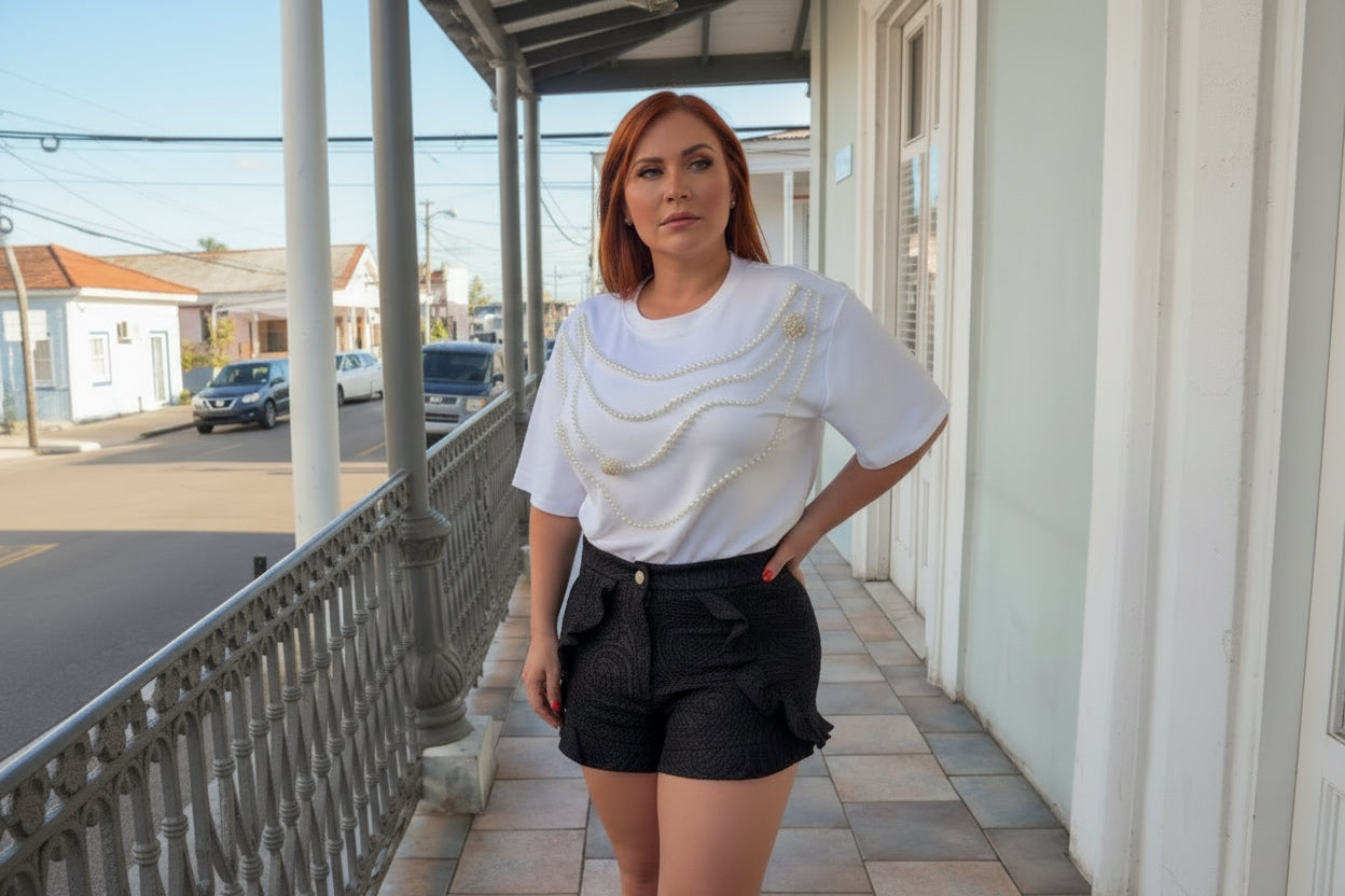 Beautiful Pearled Oversize Crop Top