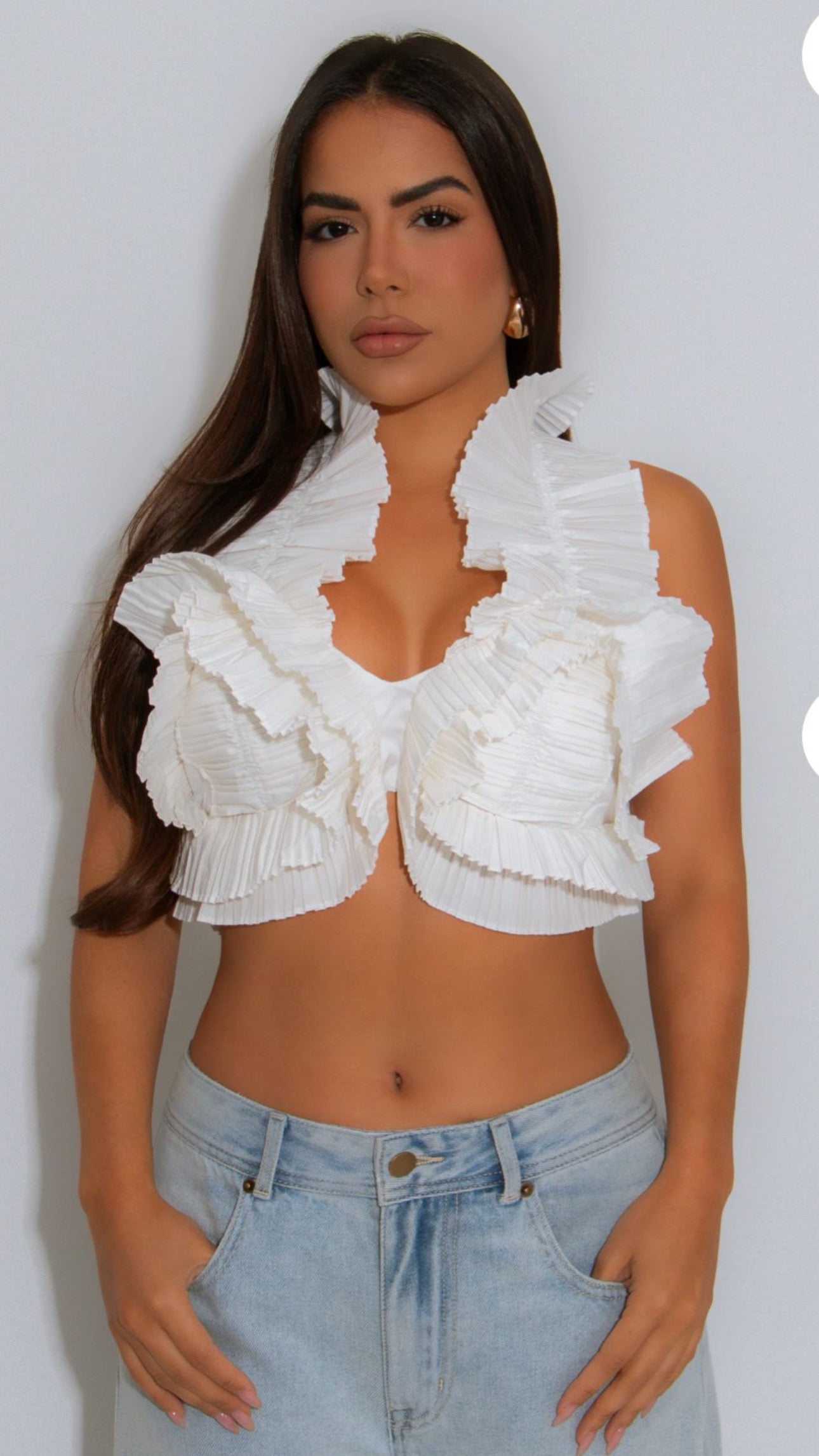 Ruffled White Crop Top