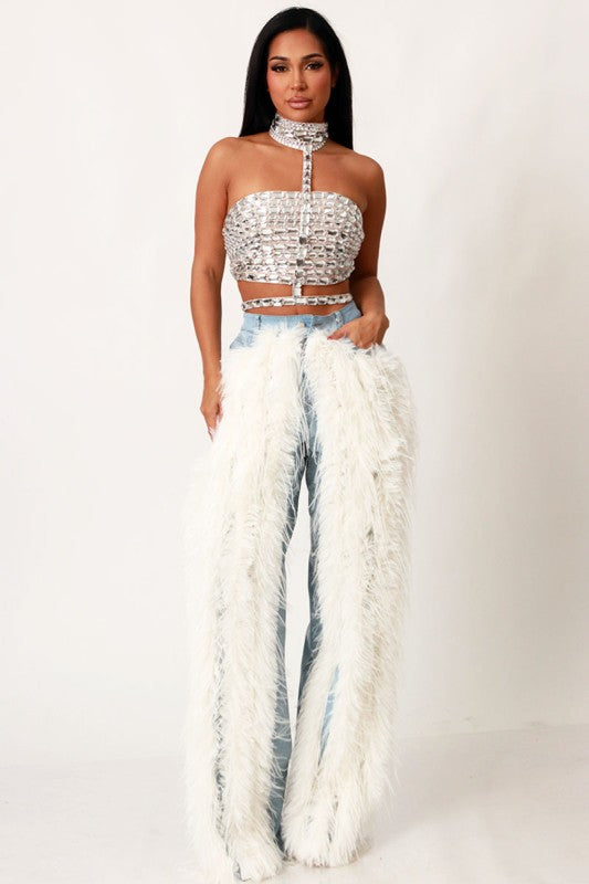 Rhinestones White Crop Top