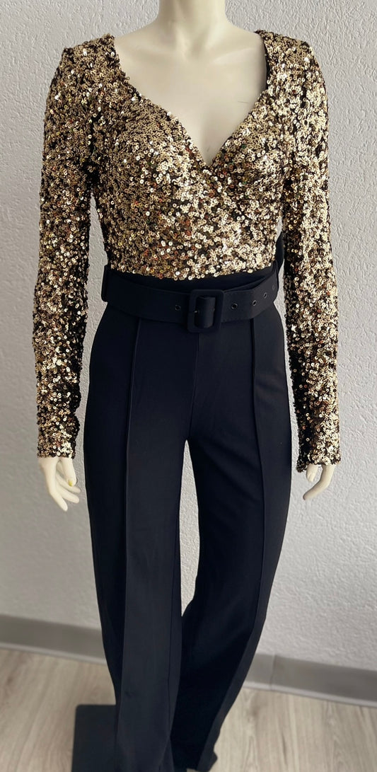 BLACK SEQUIN JUMPSUIT