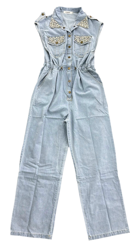 Rhinestones and Jean Jumpsuit