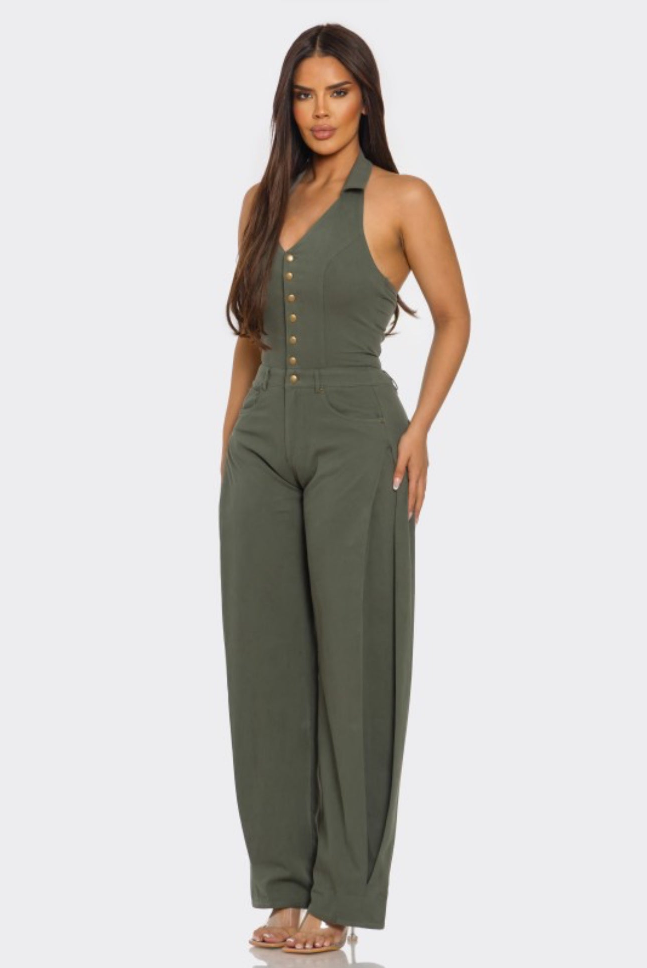 Halter Barrel Denim Jumpsuit