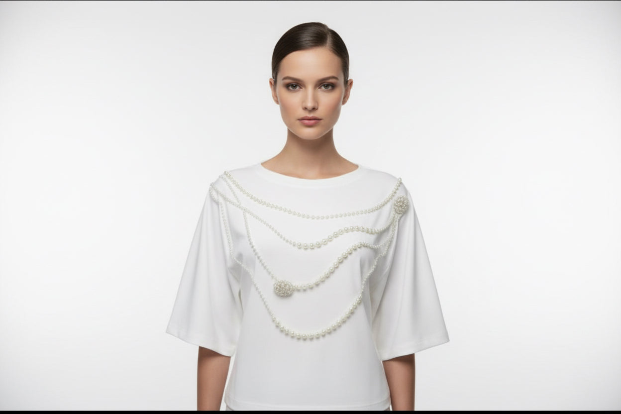 Beautiful Pearled Oversize Crop Top