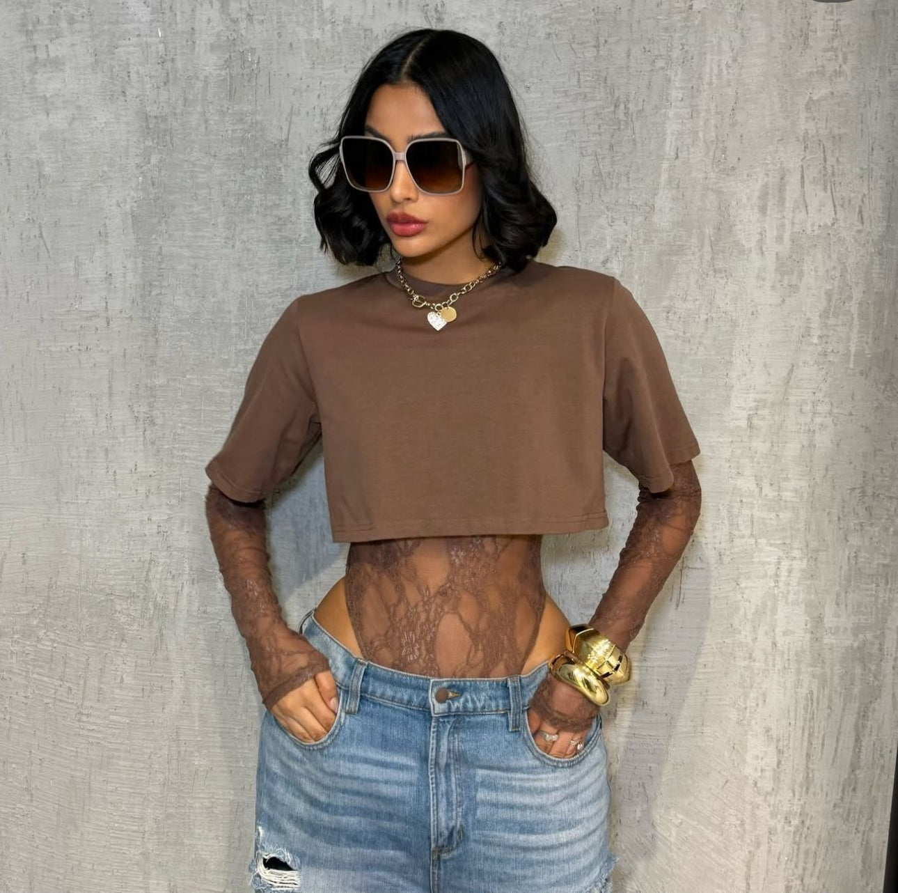 Laced and crop top bodysuit