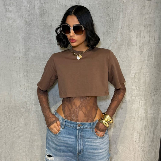 Laced and crop top bodysuit