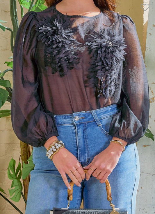Black Peony Flower Top