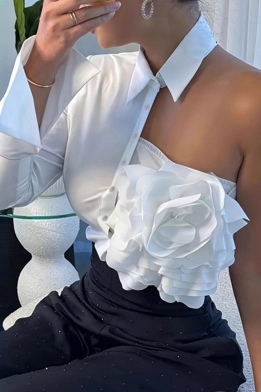 Off Shoulder Floral White Shirt