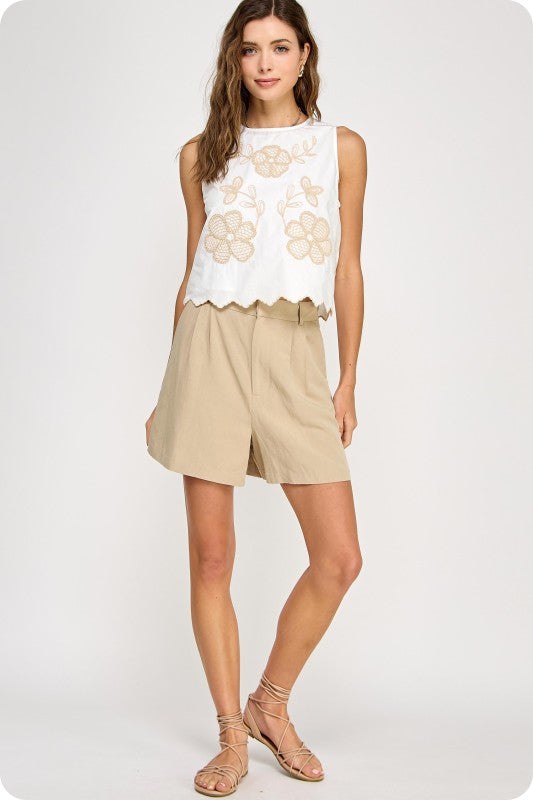 Floral Embroidery Sleeveless Top