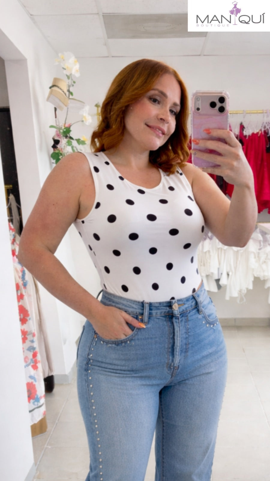 Round Neck Polka Dots White Bodysuit