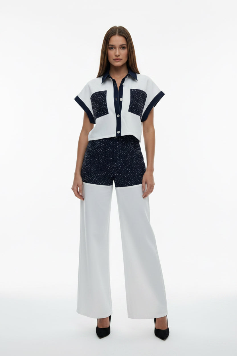 Contrast Panel Denim and Rhinestone Set