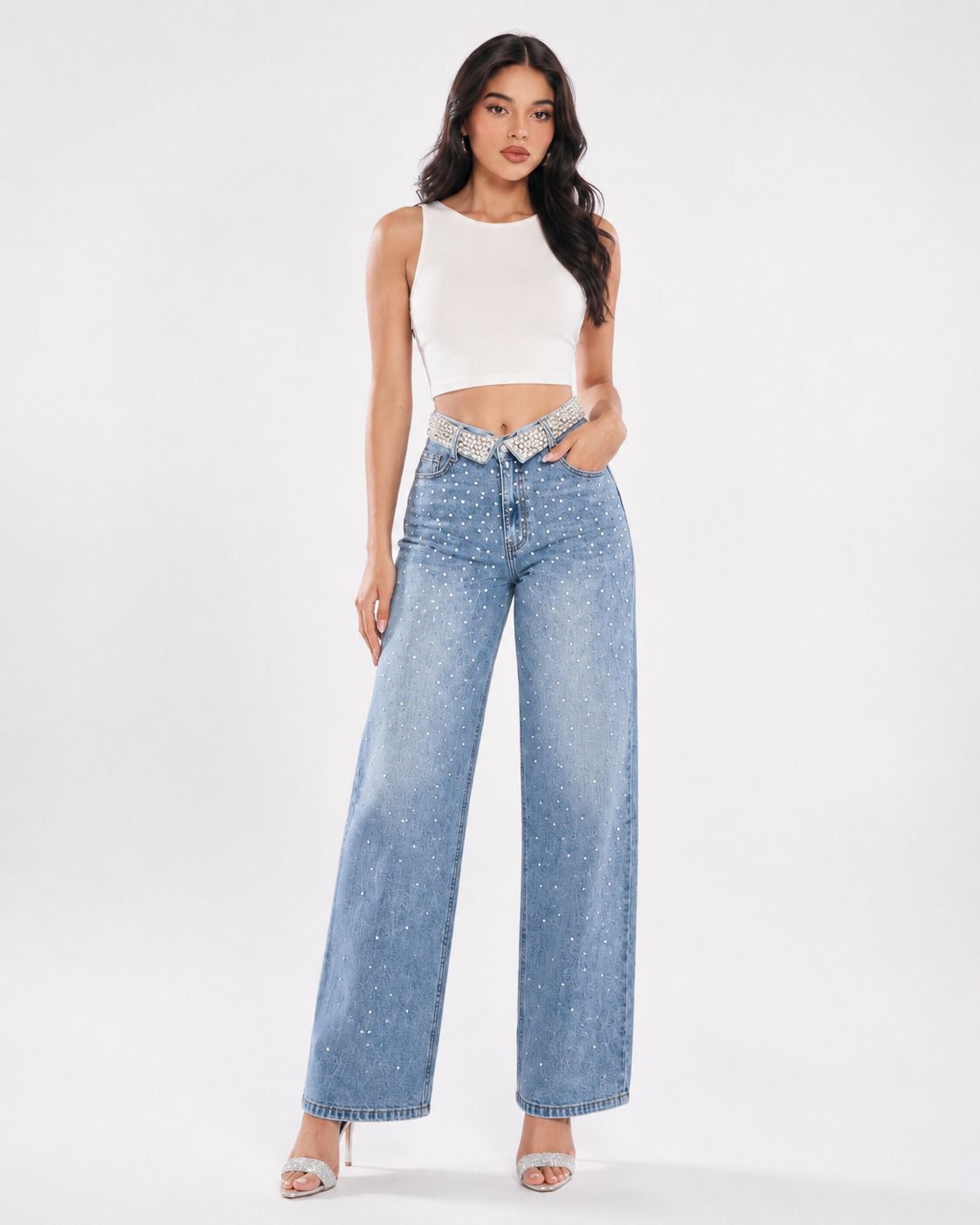 Rhinestones and Pearls Barrel Jean