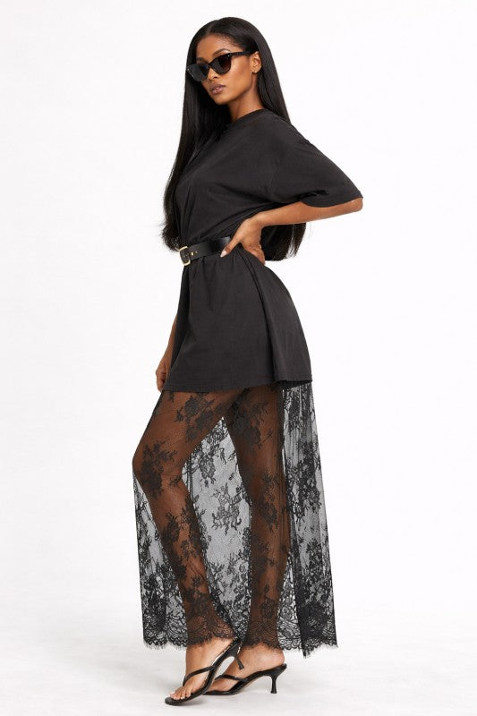 Floral Laced Patchwork T Shirt Maxi Dress