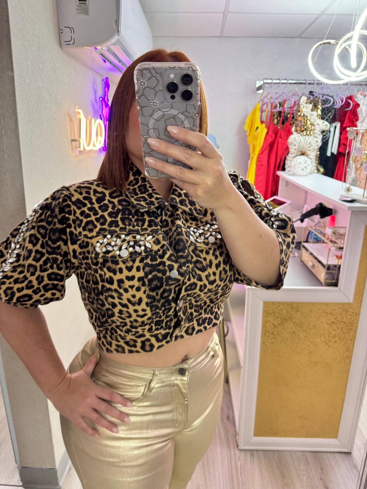 ANIMAL PRINT CROP TOP JACKET