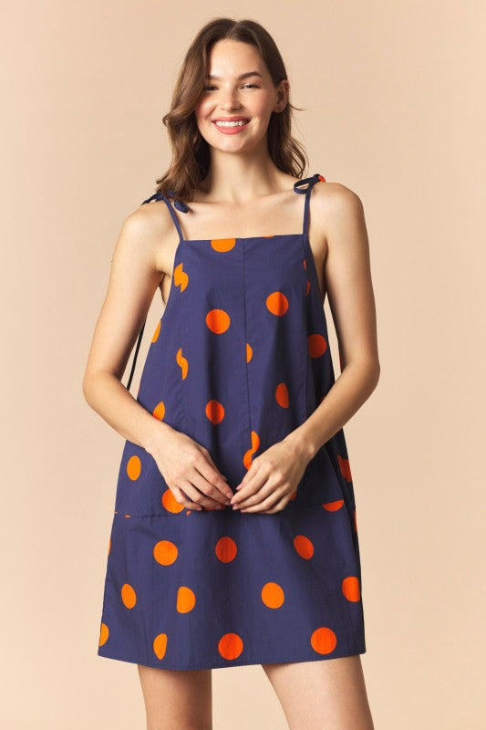 Wide Orange Polka Dots Mini Dress