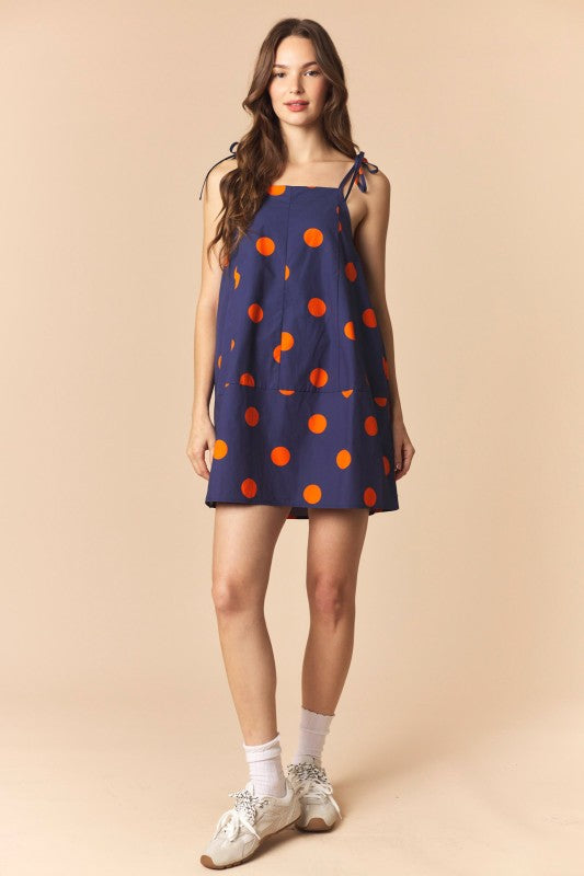 Wide Orange Polka Dots Mini Dress