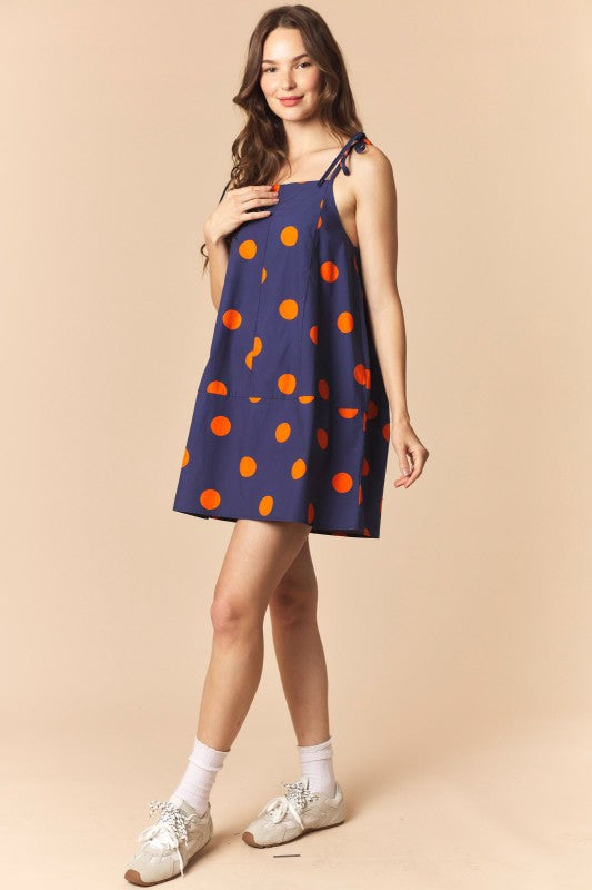 Wide Orange Polka Dots Mini Dress