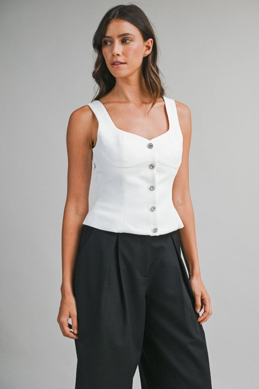 Jewel Buttons White Vest