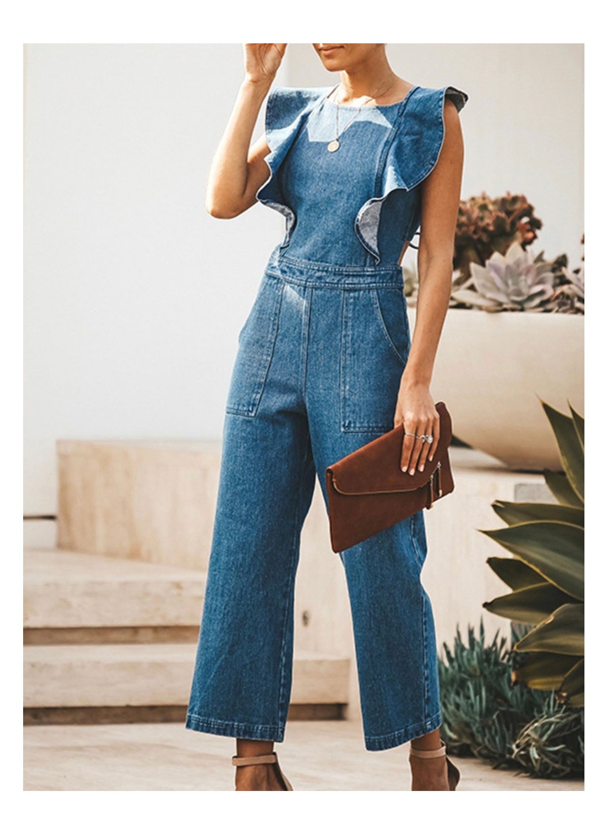 RUFFLED JEAN JUMPSUIT