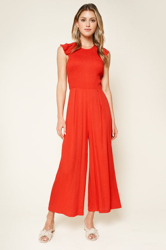 RUFFLED INTENSE RED JUMPSUIT